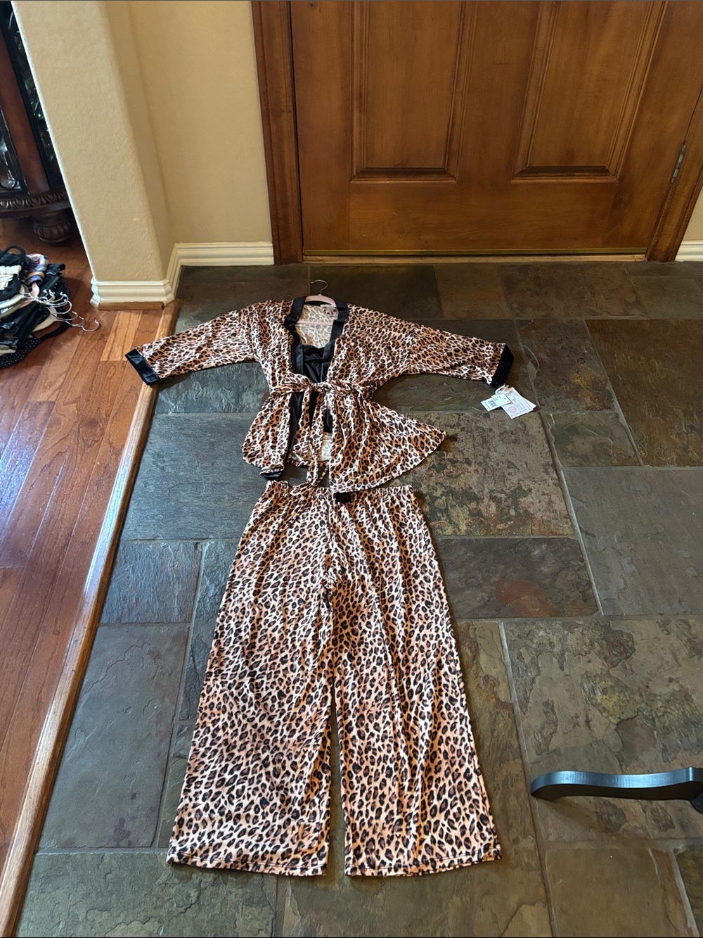 Linea Donatella 3 piece Leopard Print Pajama Set in Brown and Black